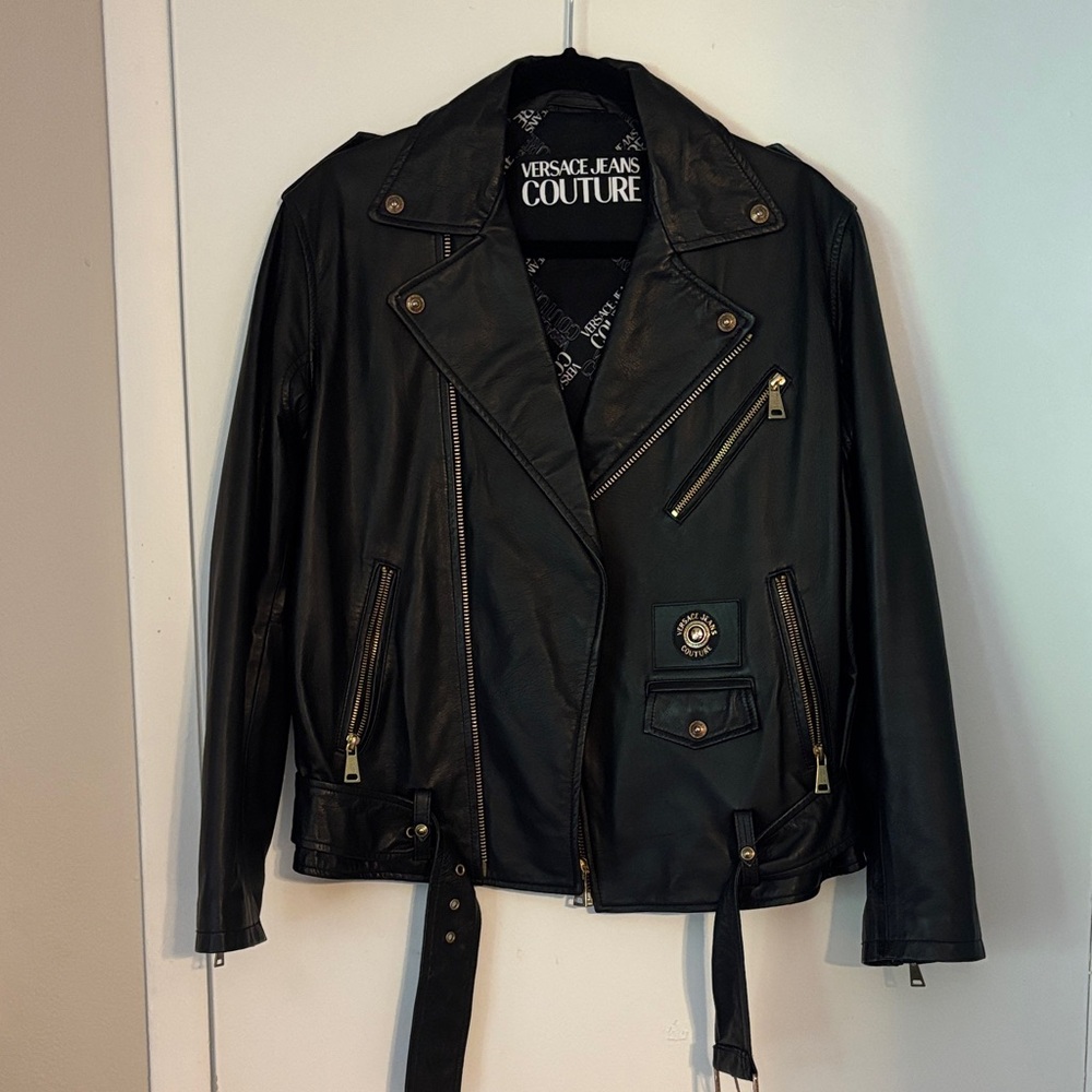 Versace Jeans Collection Black Leather Biker Jacket